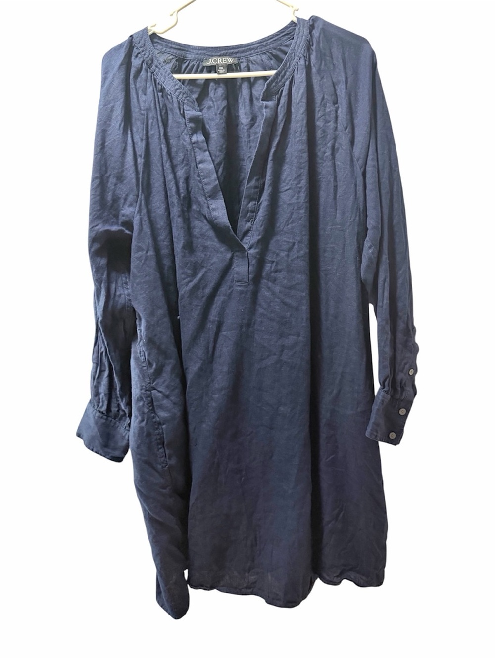 J. Crew Navy Blue Long-Sleeve Button-Down tunic dress size xxl 100% linen